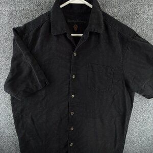 Tommy Bahama Silk Short Sleeve Floral Medium Black Shirt Mens Beach Hawaiian